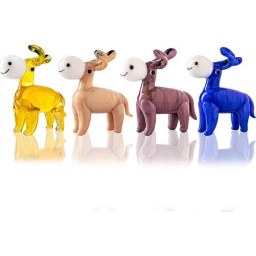 H&D 4pcs Glass Donkey Animal Figurines Miniature Paperweight Hand Blown Modern Style Craft Home Decoration Accessories Xmas Gift