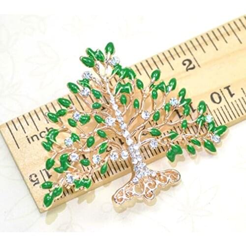 50pcs Fashion Rhinestone green enamel Fruit Floral Tree Gold plated Brooches pin for gift/party