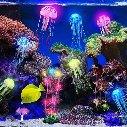 Aquarium Fish Tank Decoration Software High Simulation Landscaping Soft Silicone Luminous Mushroom Coral Animal Decoration Set