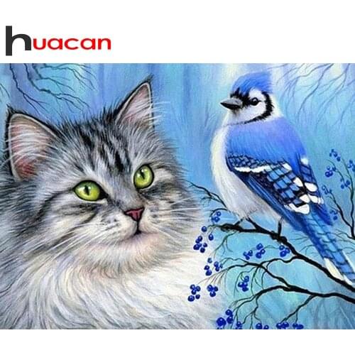 Huacan Full Diamond Embroidery Cat Bird 5D Diamond Painting New Arrivals Animals Mosaic Cross Stitch Beaded Pictures Home Decor