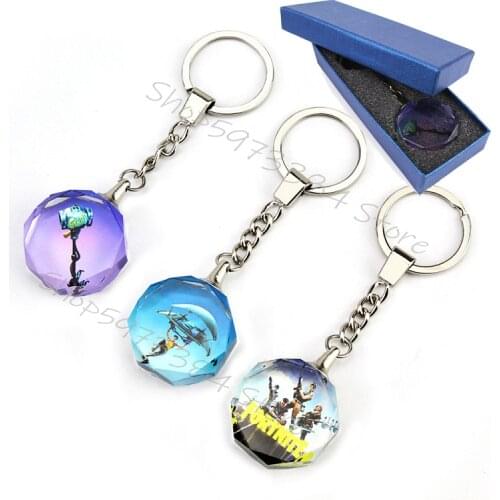 Fortress Night Cut Glass Car Key Ring Souvenir Birthday Party Gift Battle Royale Keyring Game Fortnites Key Chain Ring Crystal