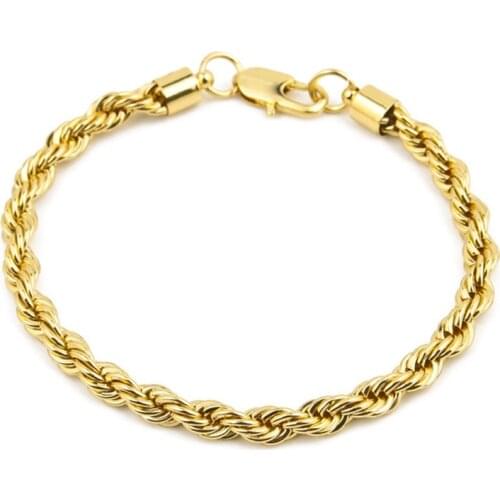 24k Gold color Filled Chain for Men and Women Twist Bracelet Gold rope Chain High Quality