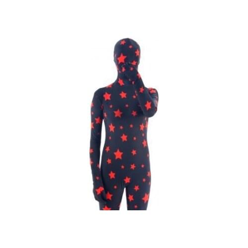 Red Stars Black Fullbody Zentai Suit halloween cosplay party zentai show suit