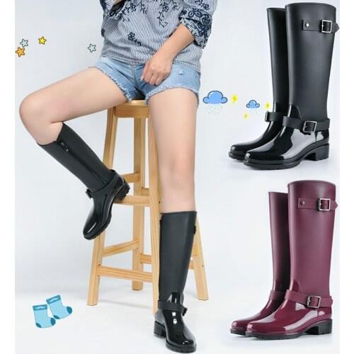 2019 Kid Rain Boots Water shoes Long Rainboots Side Zipper Women Waterproof Overshoes Shoes Rubber Non-slip Shoes Big Size 36-40