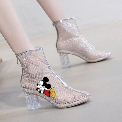Disney childrens cartoon Mickey Mouse girl adult non-slip soft-soled high-heeled sandals mesh short boots sandals