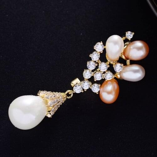 Elegant Freshwater Pearls Brooches Pins Luxury Zircon Brooch for Women Scarf Pin Dress Wedding Corsage Fashion Jewelry broche