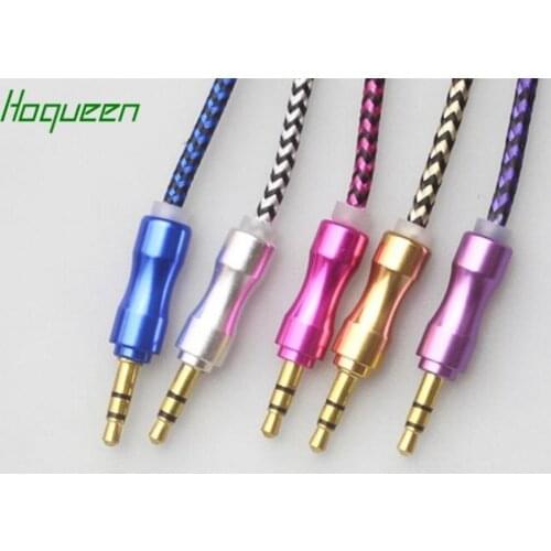 Hoqueen 100pcs* High-grade AUX metal head nylon audio cable 3.5mm plug Audio cable top quality