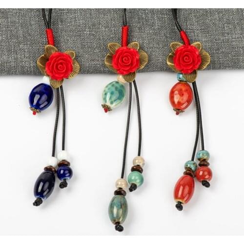 Chinese Ancient Way Flower and Ceramic Beads Necklace Jewelry DIY fashion Necklaces For Women #FY370