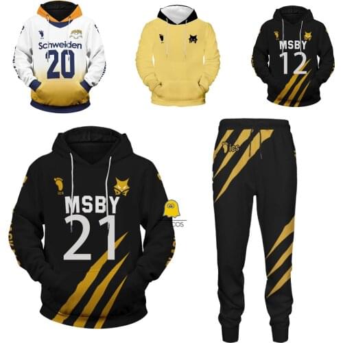Haikyuu MSBY Cosplay Costume Hoodie Sweater Hinata Shouyou Schweiden Atsumu Miya Hooded Jacket 3D Print Sweatshirts Oversize