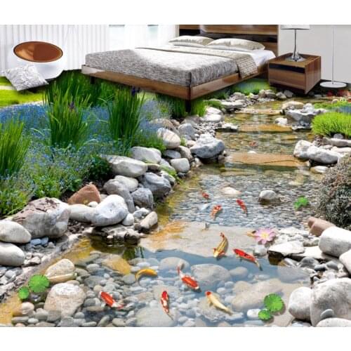 Beautiful scenery wallpapers 3d floor painting wallpaper Park Stone Creek Fish Bath 3D Floor