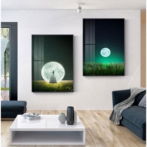 Nodic Creative Dreaming Moonlight Canvas Painting Unique Shining Moon Posters Prints Wall Art Pictures for Living Room Baby Room
