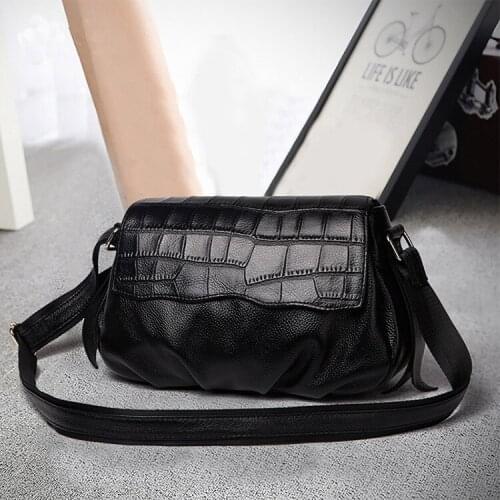 Crocodile Grain Leather Fashion Trends Handmade Large Capacity Cowhide Female Shoulder Bags Vintage Leisure Handbag