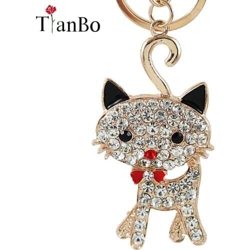 Cute Rhinestone Alloy Cat Keychain Pendant Souvenir Gifts Key Chain Hang Bag Charms Keyring Jewelry