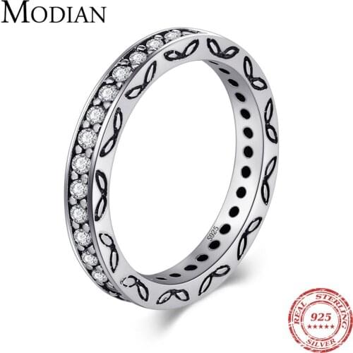 Modian 2018 New Fashion Classic Vintage silver ring Wedding 3MM CZ Real 925 Sterling silver Ring Bands Jewelry for women Gift