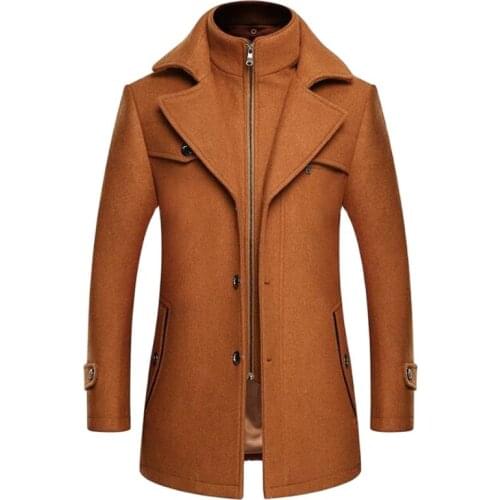 Autumn Winter New Mens Woolen Wool Coat Fashion Classic Solid Color Double Collar Thickened Lapel Jacket Men Top