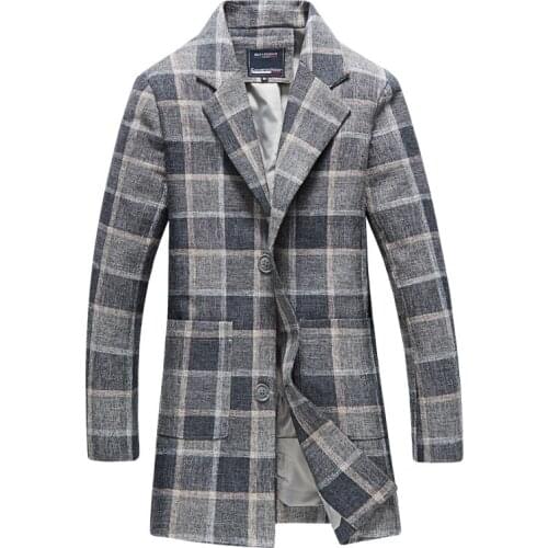2019 Autumn New Arrival Mens fashion Casual Long Plaid Trench Coat Large Size Slim Jacket Men Windbreaker Blazer Coat