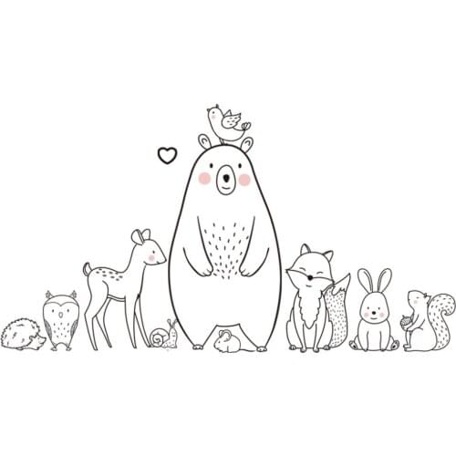 Nordic Cartoon Animal Wall Sticker Shy Bear Fox Baby Children Room Creative Nursery Decals Adhesive Home Decor Wallpaper Supply