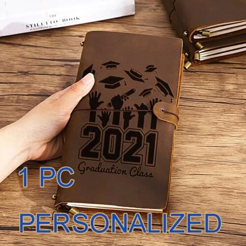 Real Cow Leather Leather Journal Personalized Custom Engraved 2021 Graduation Gift class Diary Notebook Crazy Horse A5 BJ076
