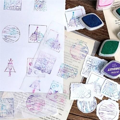 New Hot Sale DIY Photo Album Card Decoration Craft Wooden Rubber Stamp Toy Geometric Celestial Series Boxes Wood Stamp Scrapbook