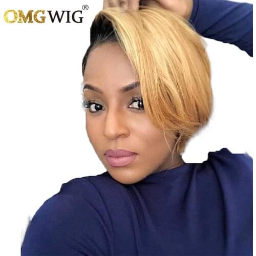 Ombre Lace Front Human Hair Wigs For Black Women 13x4 Straight Short Cut Bob Wigs 1b 27 Piexie Blonde Brazilian Wig OMG Wigs