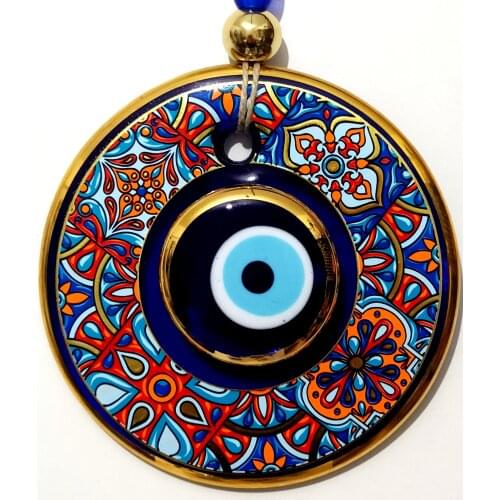 Gilded Evil Eye Bead Handmade Glass Wall Ornament