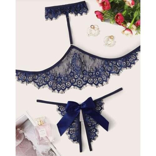 Sexy Lingerie Set Hot Erotic Bra G-string Women Set Lace Up Crochet Crotchless Underwear Micro Bikini Porno Sleepwear Intimate