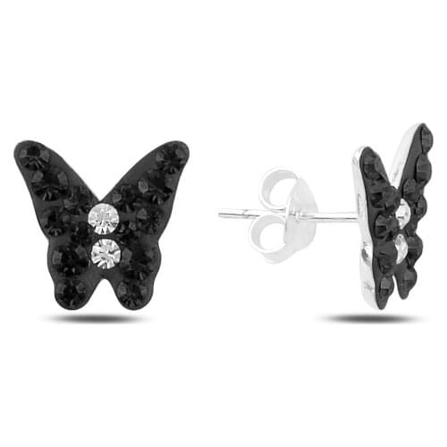 Silver 925 Sterling Butterfly Crystal Stone Earrings