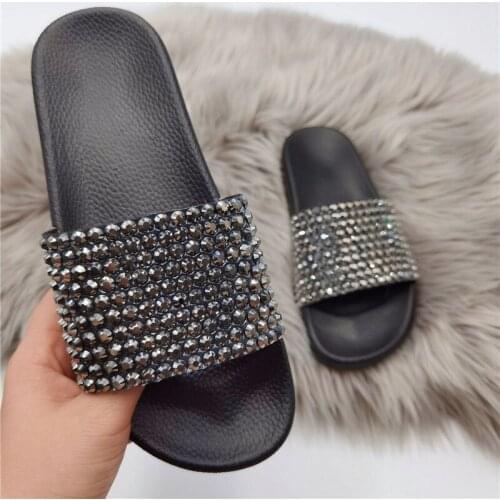 2021 Summer Womens Rhinestone Slippers Ladies Flat Sandals Female Flip Flops Girls Fashion Slides And With Drill Headband Sets