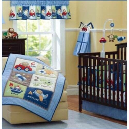 Discount! 7pcs Embroidered Baby Bedding Sets!Cute Comforter Sets Dust Ruffle ,include(bumpers+duvet+bed cover+bed skirt)