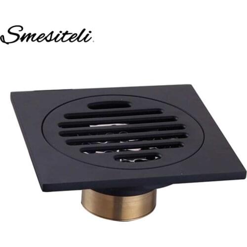 Smesiteli Drains Bathroom Sink Bathtub Accessories Brass Matte Black Square Style Floor Drainer Waste Bathroom Shower Drain