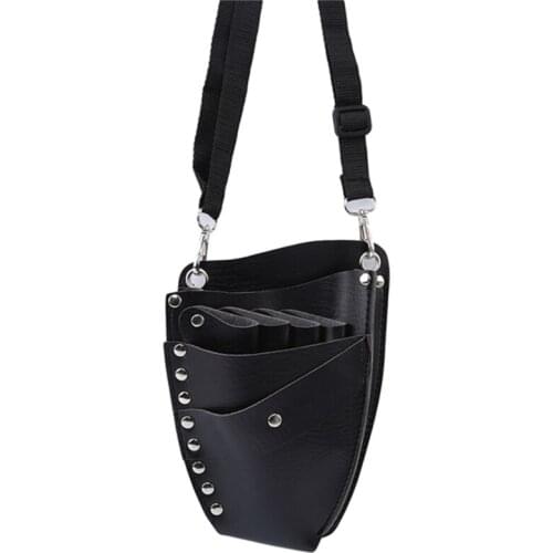 PU Hair Scissor Bag Black Leather Barber Hairdressing Holster Pouch Holder Case Rivet Clips Bag With Waist Shoulder Belt 23*15cm