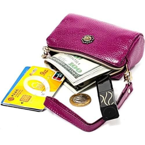 Bag Change Pocket Genuine Coin Holder Leather Pouch Purse Mini Change Zipper Small Money Purse High capacity Women Card Wallet