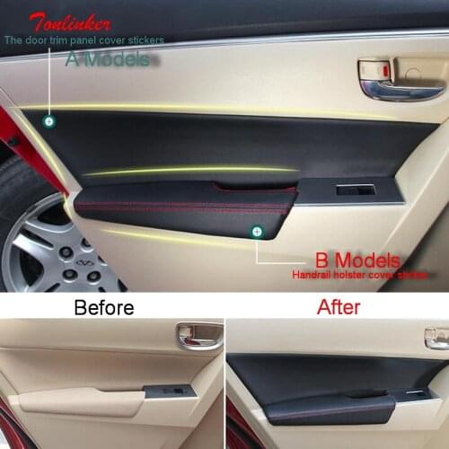 Tonlinker Waterproof Mildew Armrest Cover Case Stickers For TOYOTA Corolla Altis 2014-17 Car Styling DIY 9 PCS Leather stickers