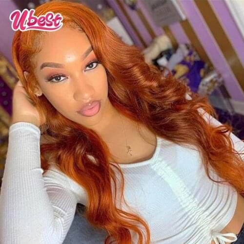Ubest Ombre Orange T1B/27 Colored Body Wave Lace Frontal Wig Peruvian Human Hair Wigs for Black Women Pre Plucked Transparent