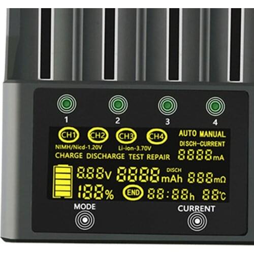 Lii-600 4-Slot Smart LCD Battery Charger w/LED indicators For 18650 26650 21700 20650 14500 AA Battery US Plug