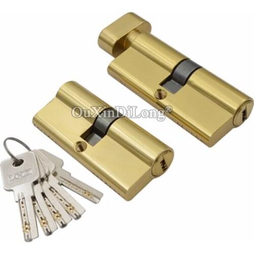 On Stock 2Pieces European Pure Brass Mortise Door Lock Cylinder Core Gold Lock Gall Repair Parts + Keys