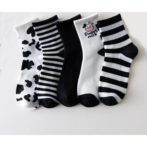 Cows Stripe Spots Women Korean Tide Cotton Short Cute Cartoon Pattern Socks Female New College Style Spring Summer Kawaii Socks