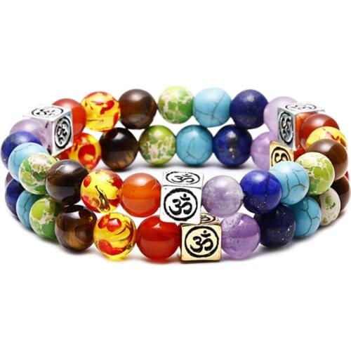 8mm Natural Stone Bracelet For Women Balance Yoga Jewelry Pulseira Feminina Buddha Prayer 7 Chakra Beads Ohm Bracelets Men Gifts