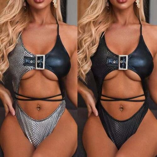 Sexy Snake Print Swimsuit Siamese Hollow Out Swimwear 2020 New Women High Cut Patchwork Swimsuit Female Summer Beach Bikini Suit