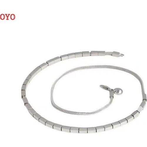 100% S925 Sterling Silver Stitching Four Square Necklace Female ins Korean Half Circle Geometric Square Clavicle Necklace