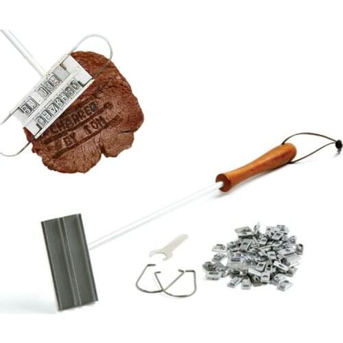 BBQ Branding Iron Wooden Handle Outdoor Barbecue Tools Restaurant Steak Meat Stigma Tools 1pcs Stainless Steel 55 letters 45cm