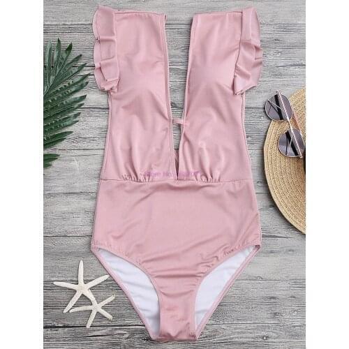 By dhl 100pcs hot Swimsuit Plunging Swimwear Women High Waist Bathing Suit Vintage Ruffle summer Beachwear Monokinis