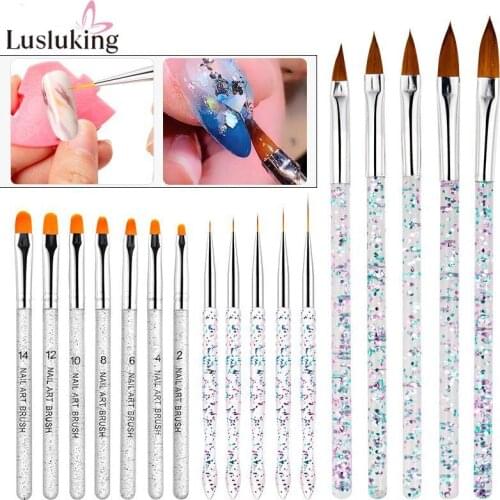 17Pcs Crystal Acrylic Nail Art Brush UV Gel Carving Pen Brush Liquid Powder DIY Nail Drawing Glitter Handle Painting Tools