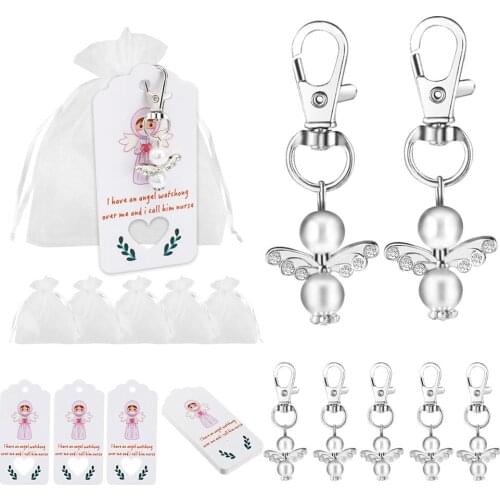 20pcs Key Buckle Guardian Angel Keychain + Pendant + Gauze Bag for Baby Shower, Bridal Shower, Wedding Charm,Party Favor