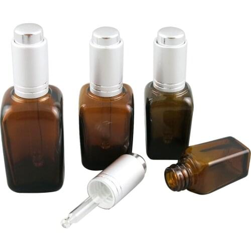360pcs 10ml 25ml 35ml 50ml 100ml Brown Square Dropper Bottle Essential Oil Serum Glass Amber Bottles With Press Pump Dropper