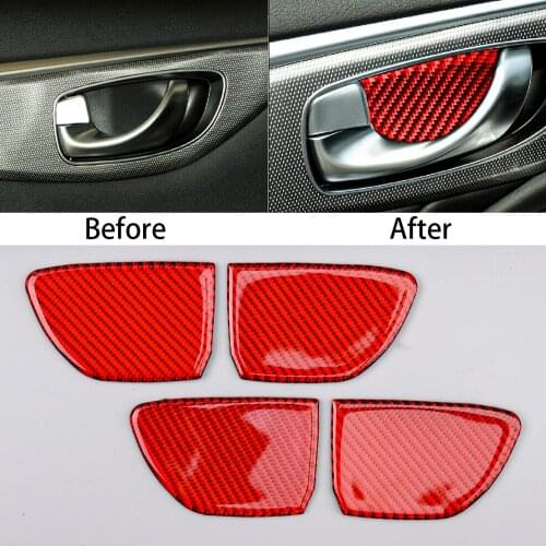 4Pcs/Set Car Inner Door Handle Bowl Trim Cover Red Carbon Fiber Fit For Infiniti Q50 Q60 2014 2015 2016 2017 2018 2019