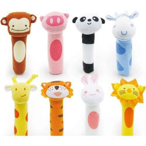 40pcs Baby Rattles Toy BIBI Bar Animal Squeaker Toys Infant Hand Puppet Enlightenment Plush Doll Lion Panda Toys