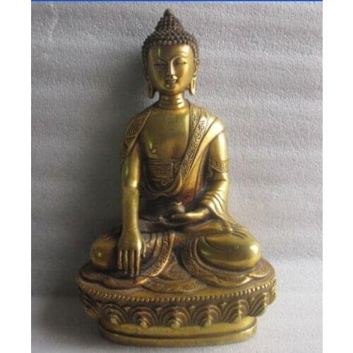 7.8 inch/The ancient Chinese sculpture gold-plated copper statue of Buddha had