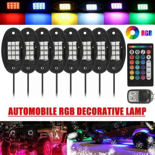 8x Car Underglow Rock Lights RGB LED Waterproof Decorative Light With Remote Control Suitable For Off-Road Truck Boat Car Lamp
