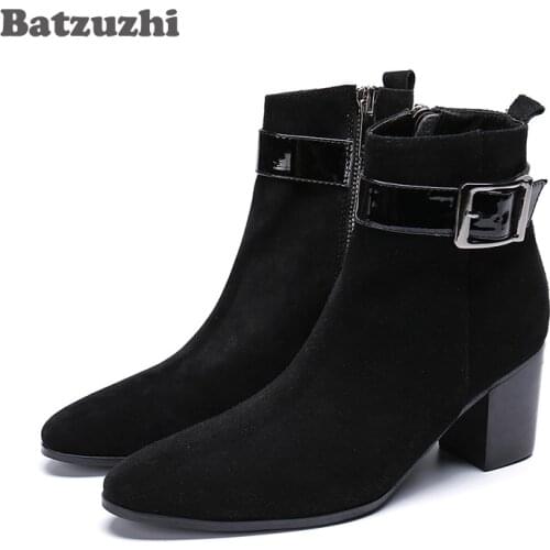 Batzuzhi Korean Type Men Boots Pointed Toe Black Suede Ankle Boots Men Knight Party Boots for Men Bota Masculina, Big US6-12